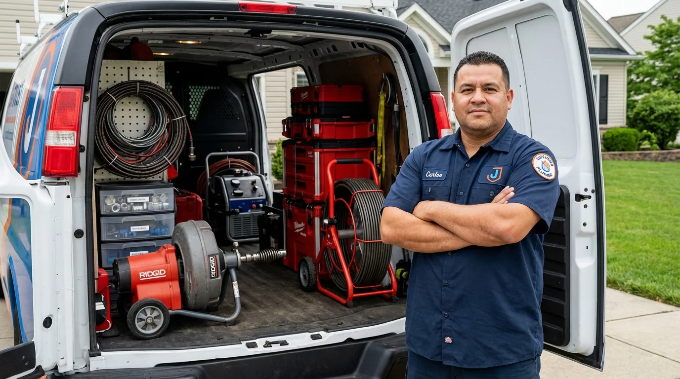 Professional drain cleaning equipment and Johns Plumbing LLC plumber in Sneads Ferry