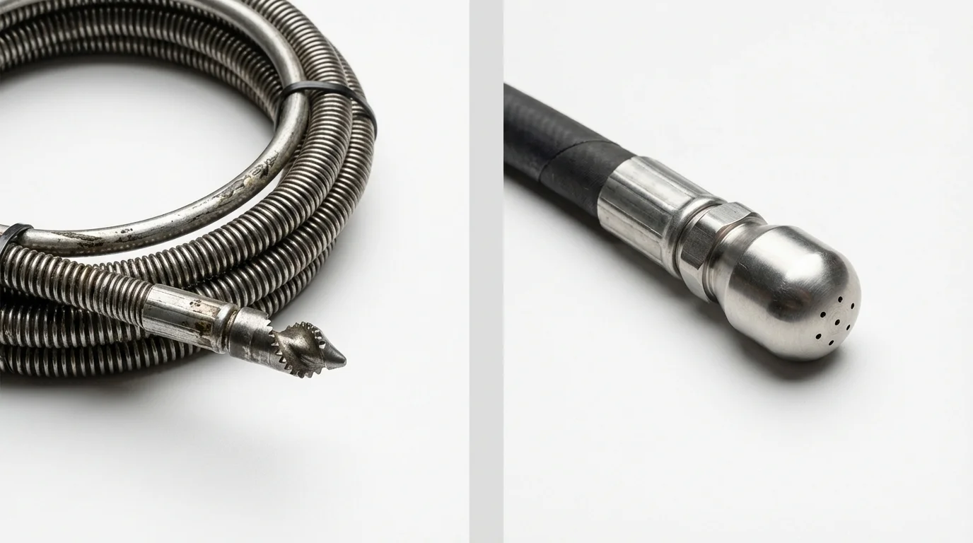 Drain snake cable and hydro jetting nozzle used for drain cleaning in Sneads Ferry, NC