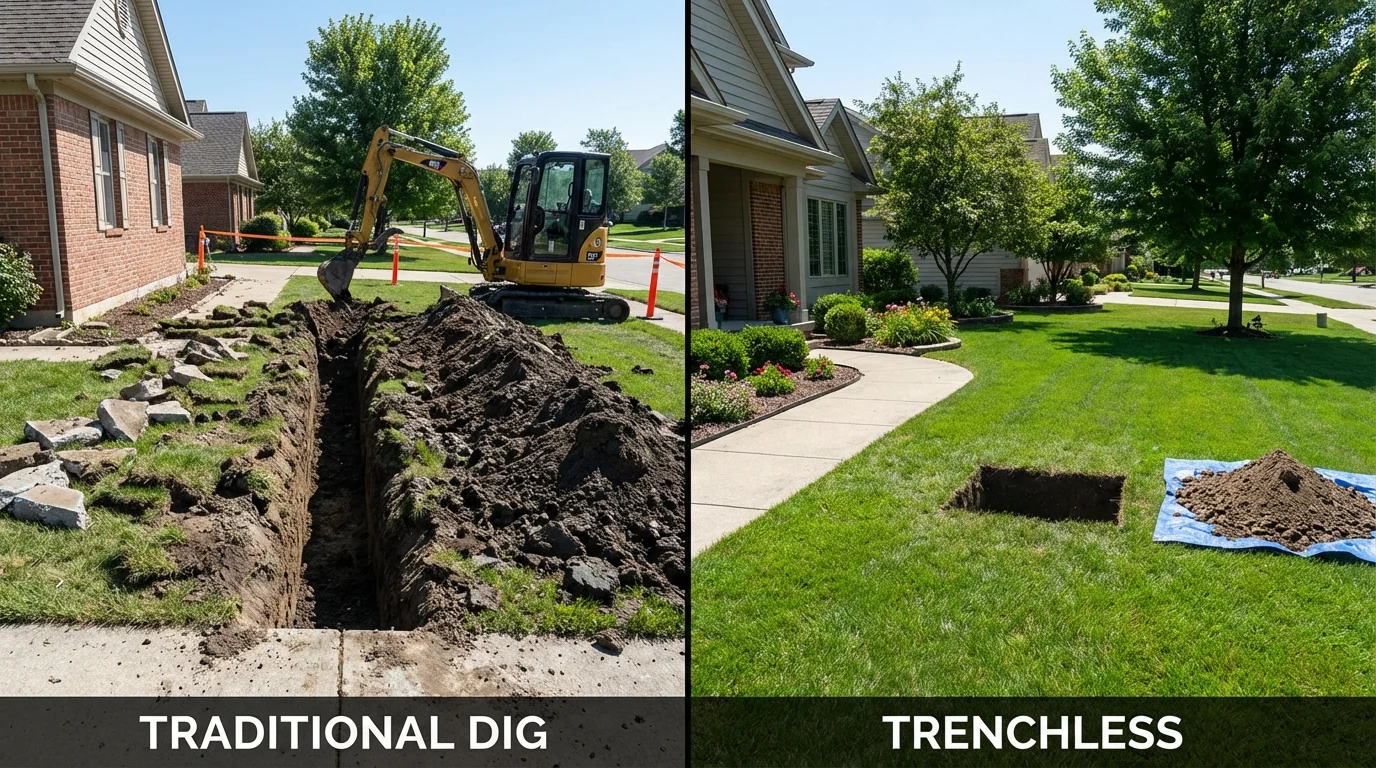 Trenchless sewer repair with minimal yard damage versus traditional excavation in Sneads Ferry, NC
